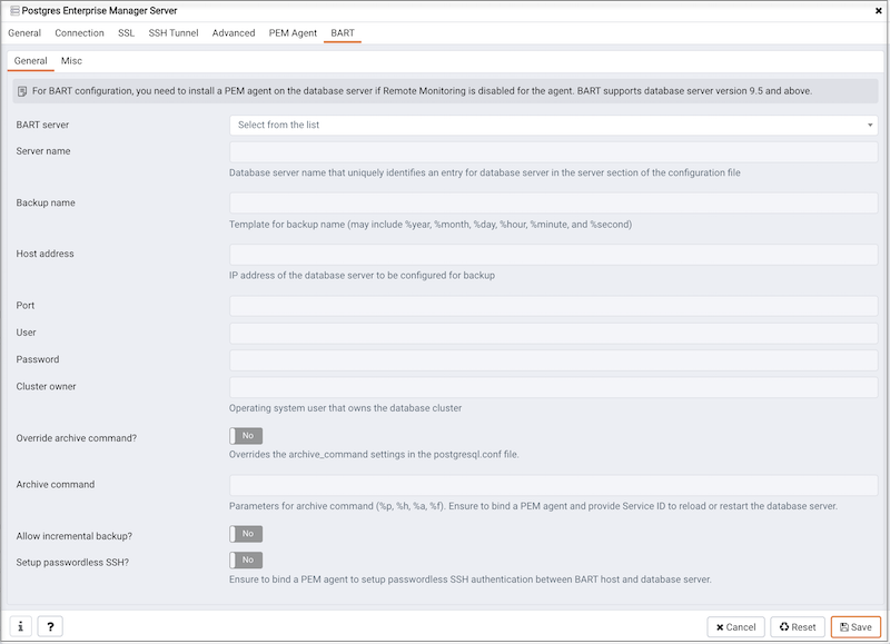 The Create Server dialog (BART - General tab)