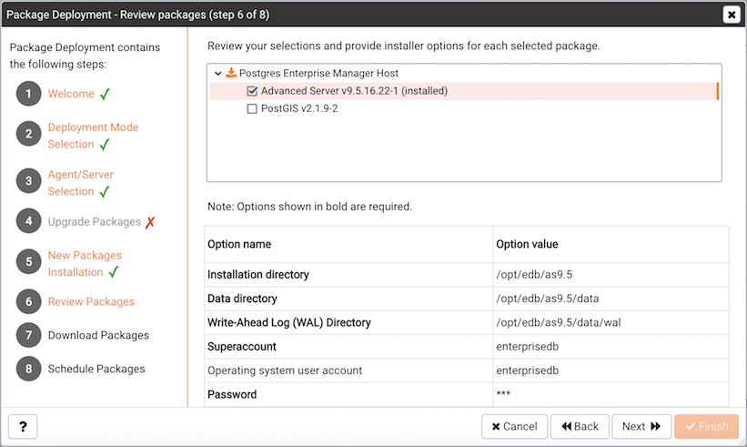 Specify installation options