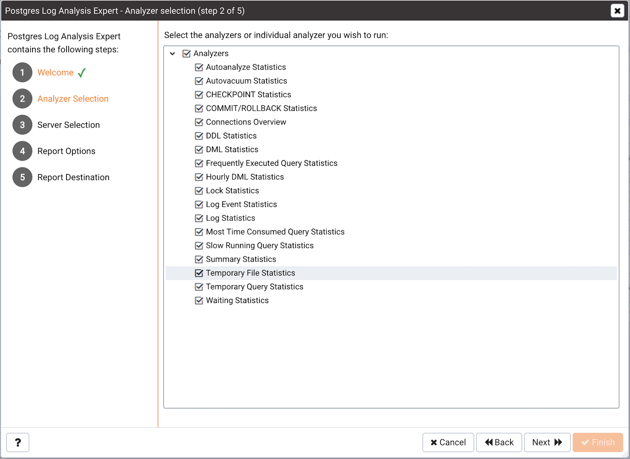 The Analyzer selection dialog
