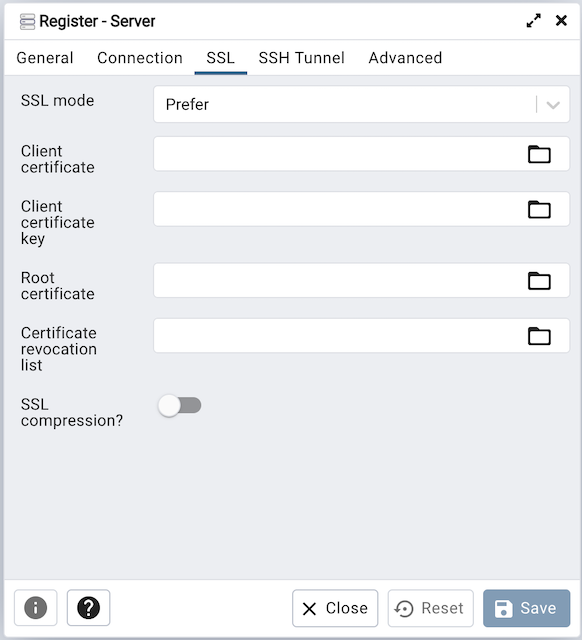 Server dialog ssl tab