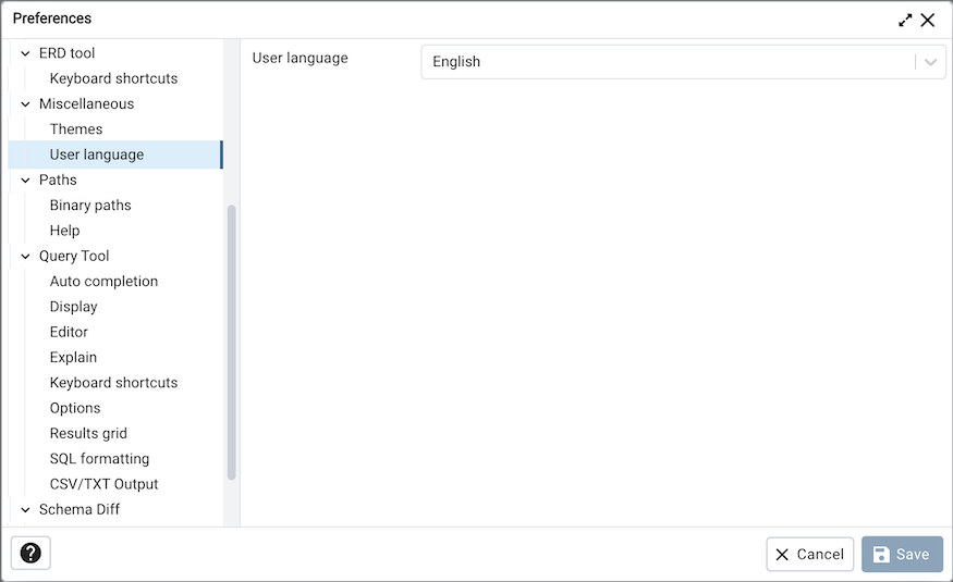 Preferencesダイアログのuserlanguageセクション