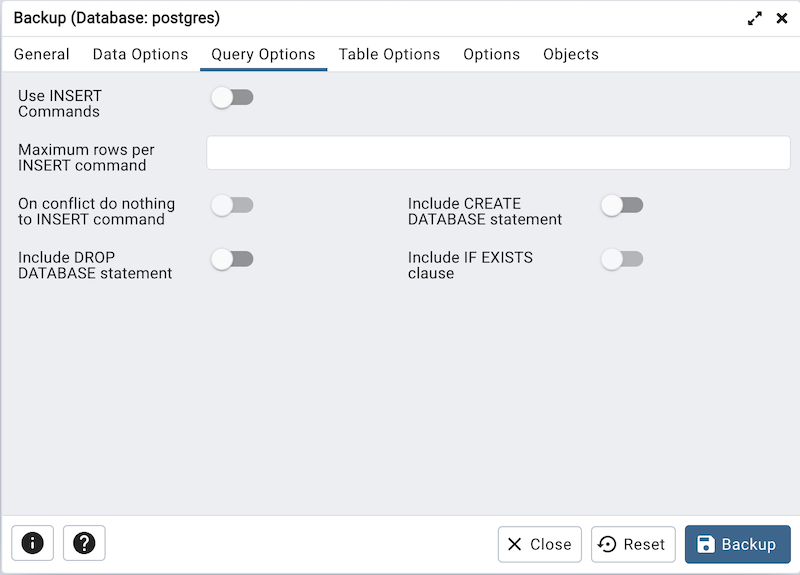 バックアップダイアログのQuerysオプション