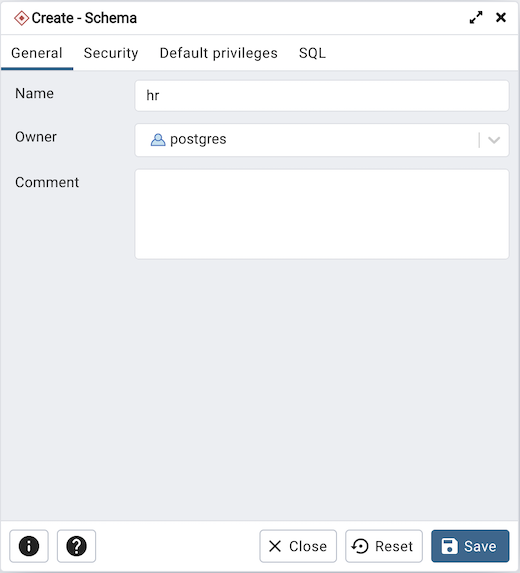 スキーマダイアログの[一般]タブ