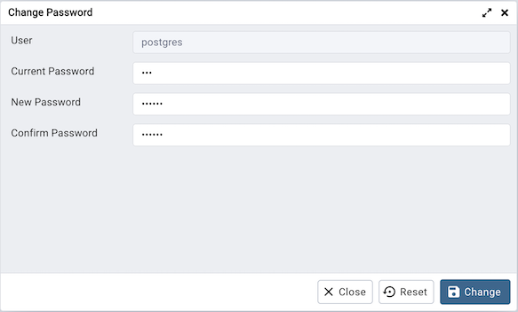 データベースパスワードの変更ダイアログ