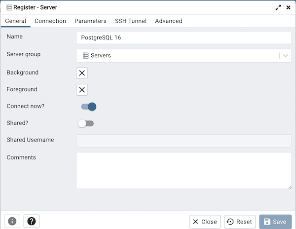 ServerダイアログのGeneralタブ