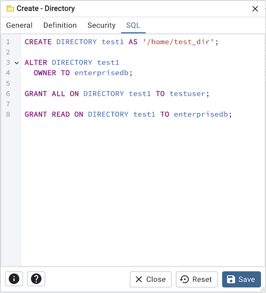 ディレクトリダイアログのSQLタブ