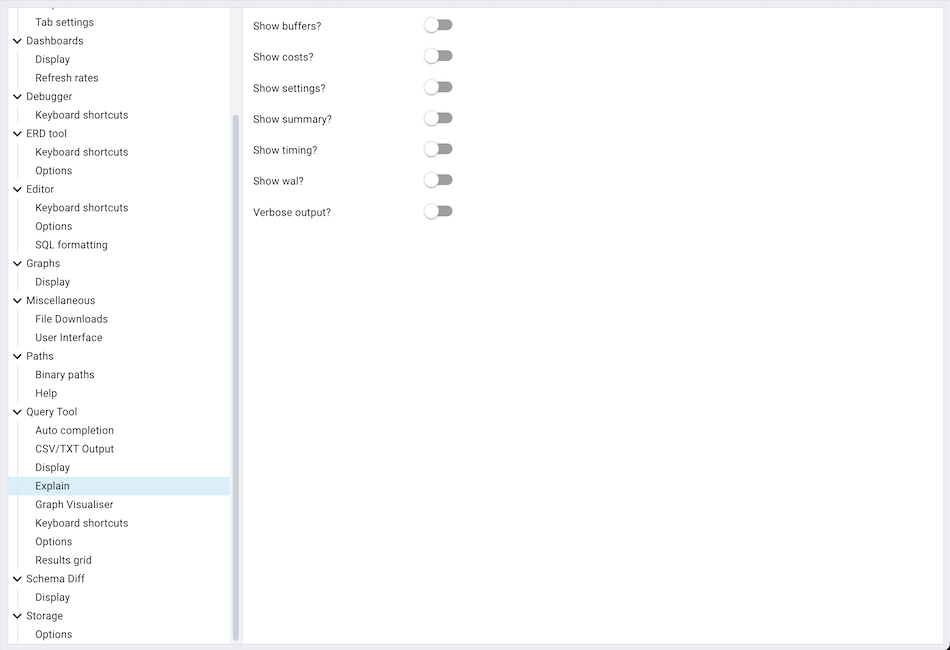 設定sqleditor Explainオプション