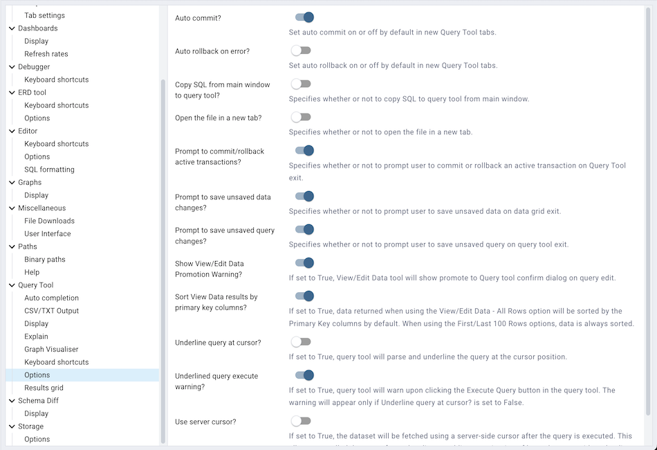 Preferences sqleditor optionsセクション