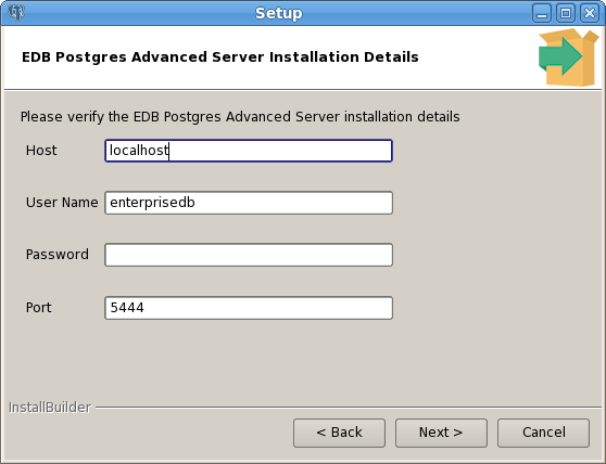 The Advanced Server Installation Details window